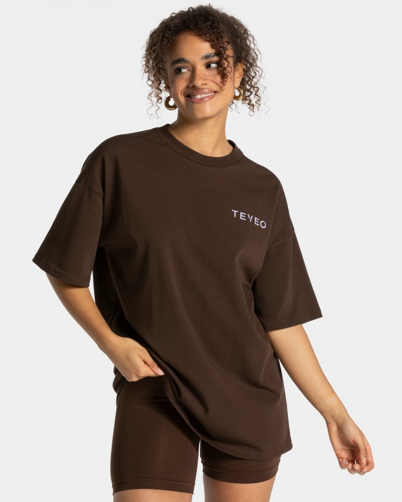 Women's Teveo Signature Oversized T-Shirt Dark Brown | USA-1642VHLCX