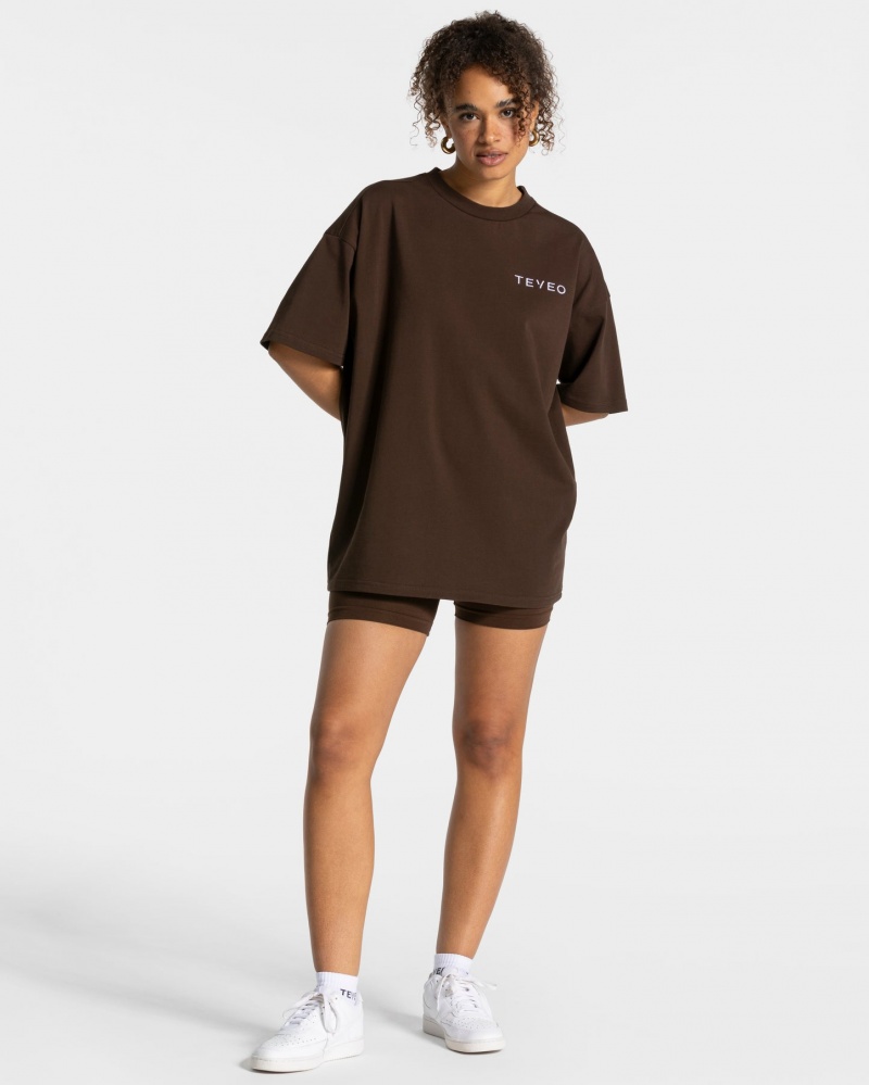 Women's Teveo Signature Oversized T-Shirt Dark Brown | USA-1642VHLCX