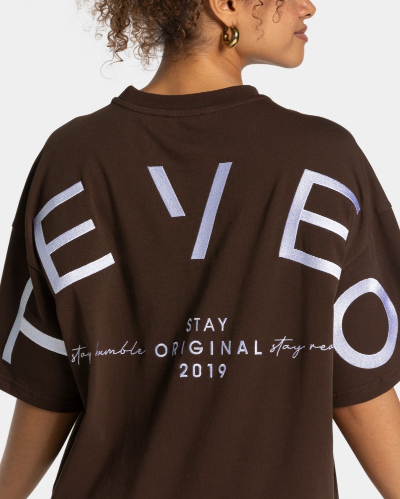 Women's Teveo Signature Oversized T-Shirt Dark Brown | USA-1642VHLCX