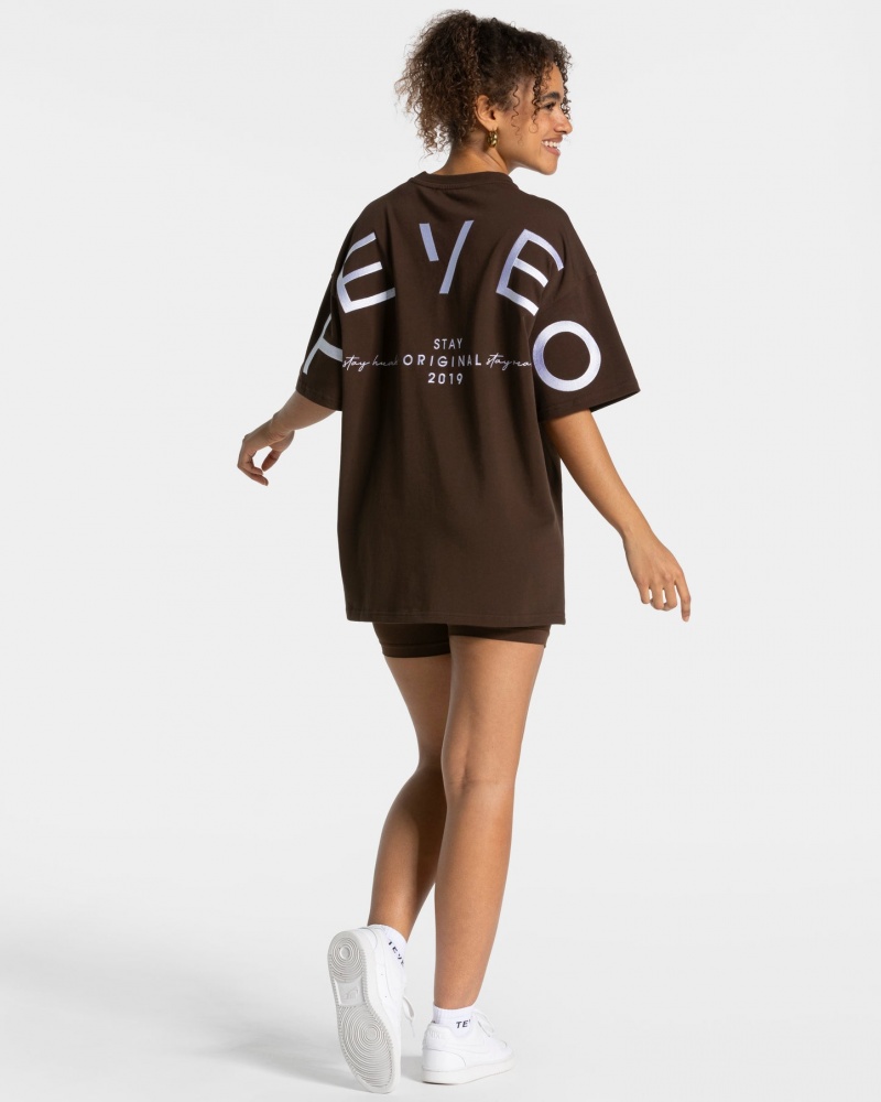 Women's Teveo Signature Oversized T-Shirt Dark Brown | USA-1642VHLCX