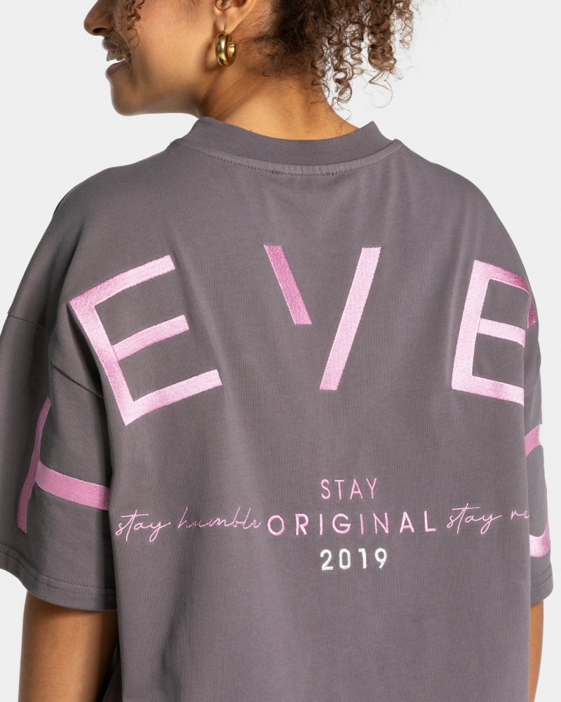 Women's Teveo Signature Oversized T-Shirt Black Grey | USA-6174VFKGZ