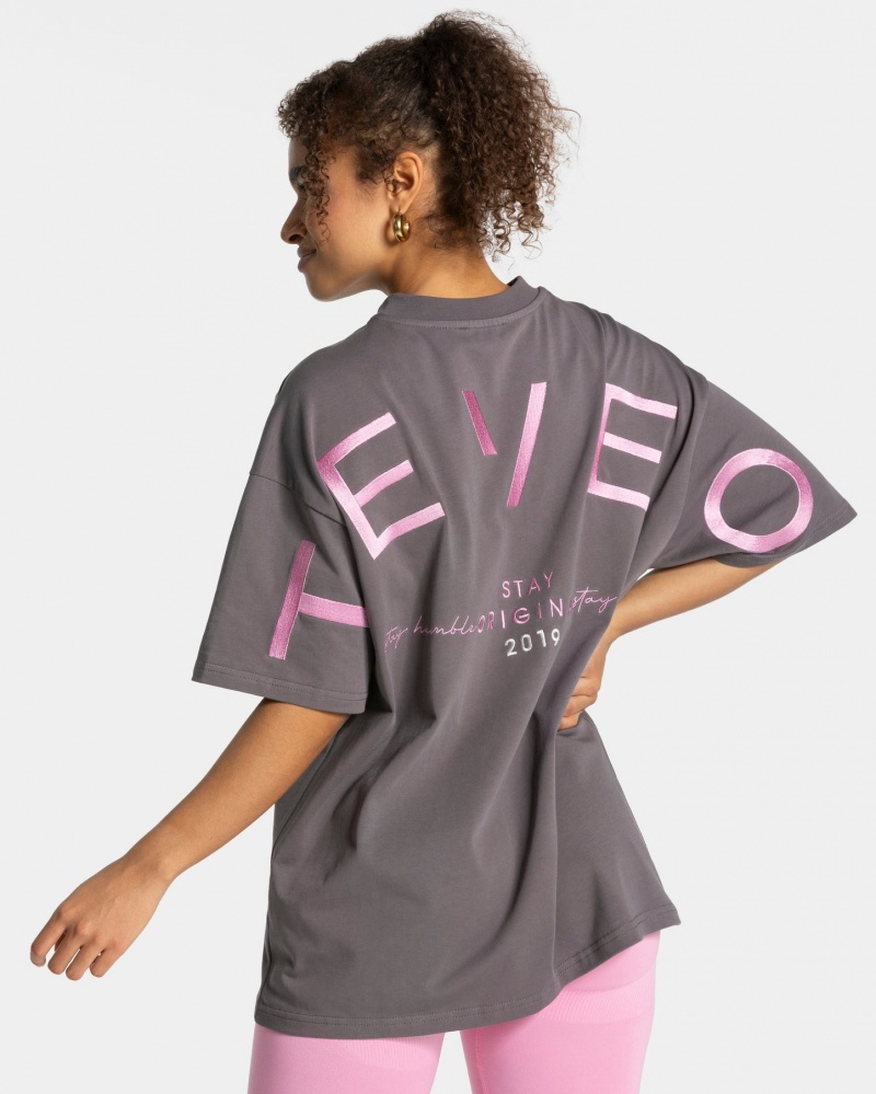 Women\'s Teveo Signature Oversized T-Shirt Black Grey | USA-6174VFKGZ