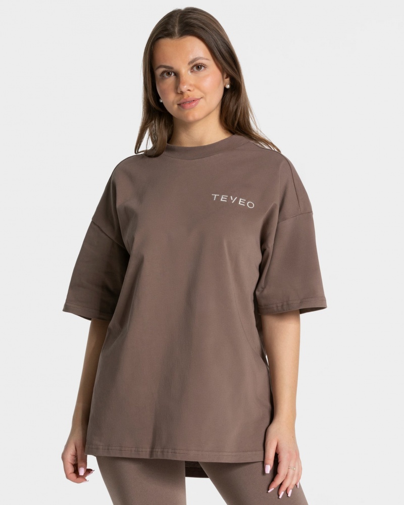 Women's Teveo Signature Oversized T-Shirt Coffee | USA-2467JIFZV