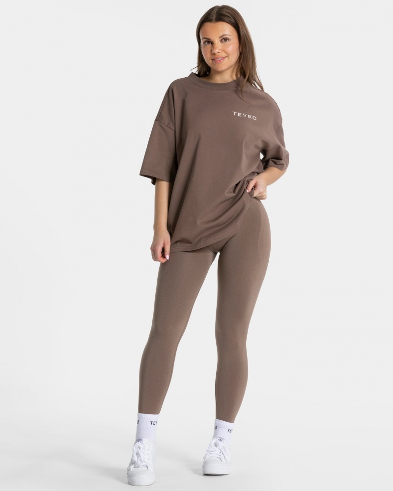 Women's Teveo Signature Oversized T-Shirt Coffee | USA-2467JIFZV