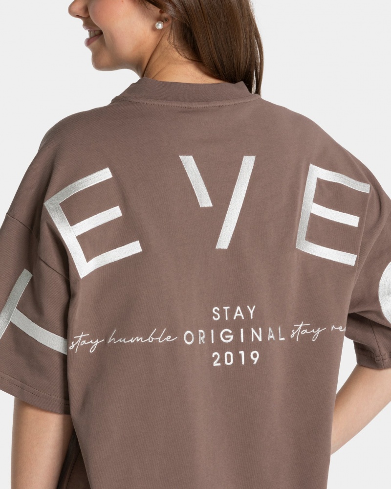 Women's Teveo Signature Oversized T-Shirt Coffee | USA-2467JIFZV