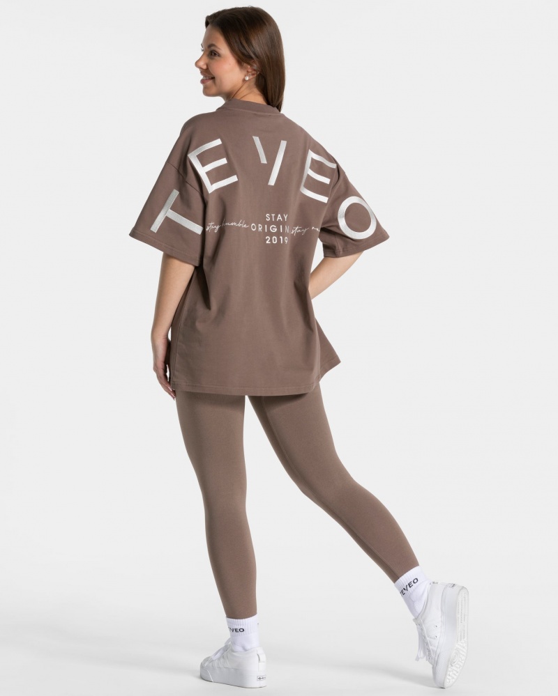 Women's Teveo Signature Oversized T-Shirt Coffee | USA-2467JIFZV