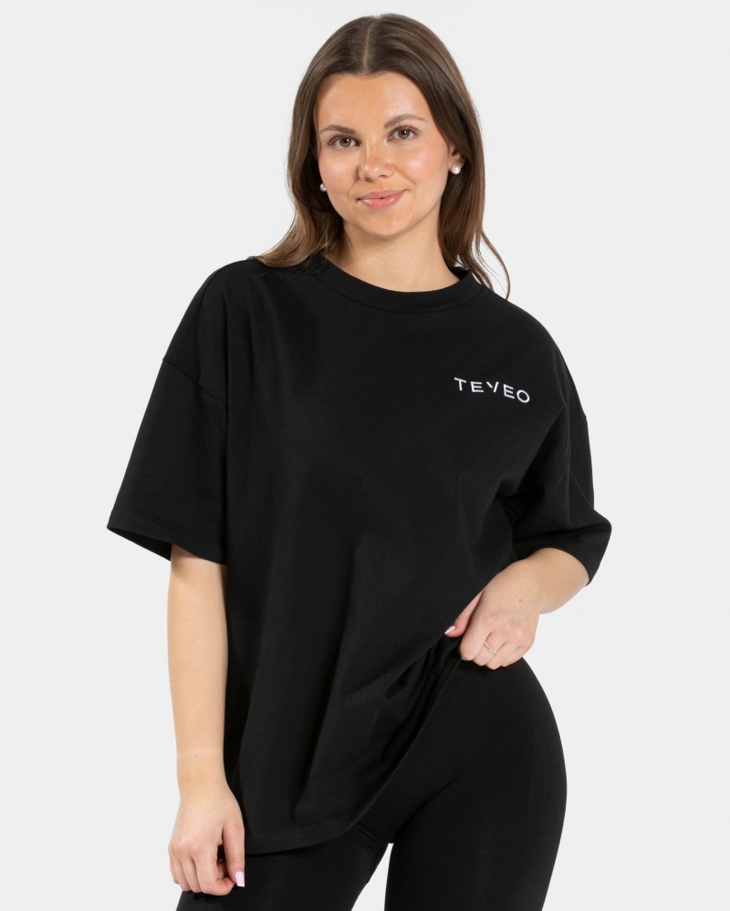 Women's Teveo Signature Oversized T-Shirt Black | USA-0329NFLHU