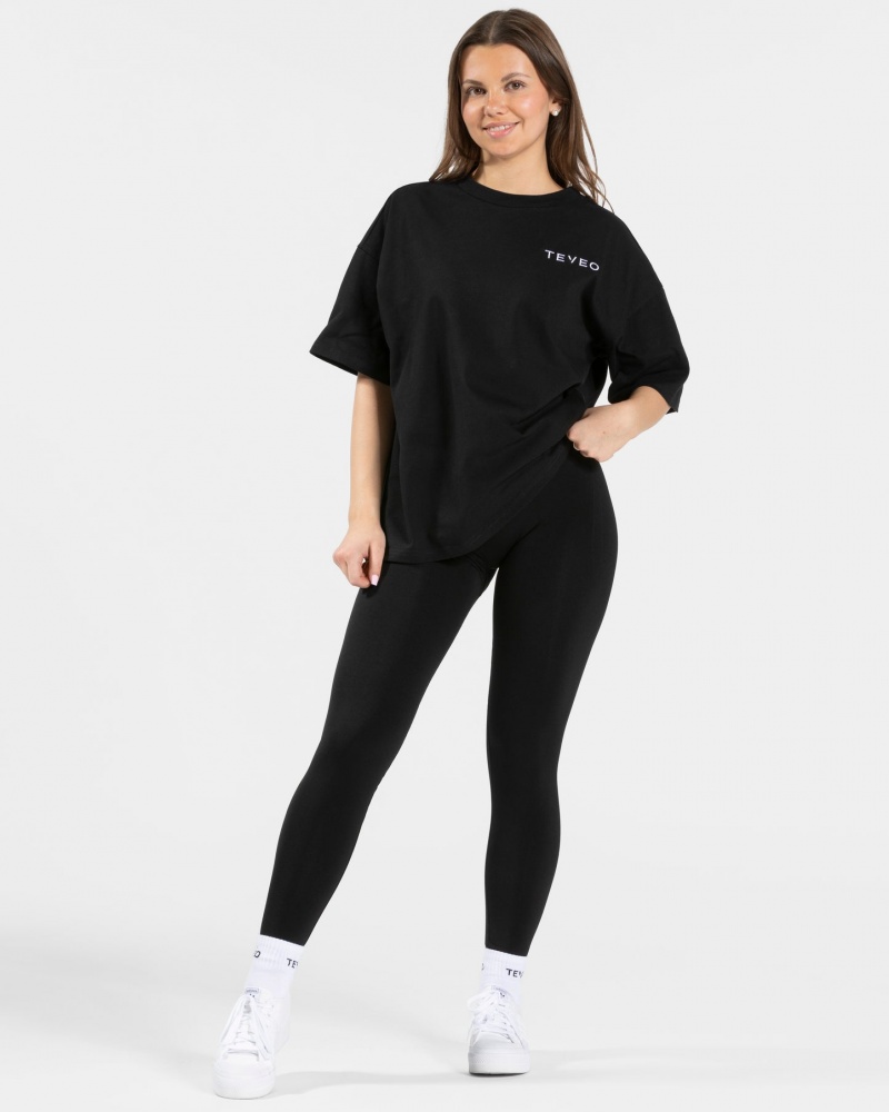 Women's Teveo Signature Oversized T-Shirt Black | USA-0329NFLHU