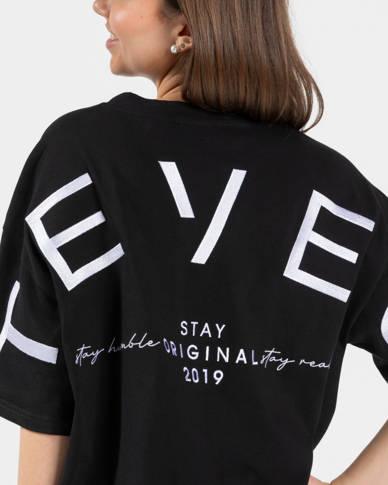 Women's Teveo Signature Oversized T-Shirt Black | USA-0329NFLHU