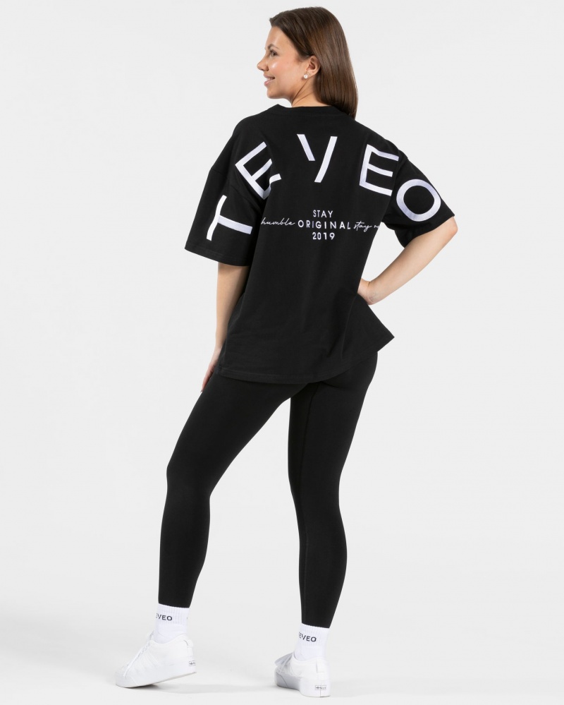 Women's Teveo Signature Oversized T-Shirt Black | USA-0329NFLHU