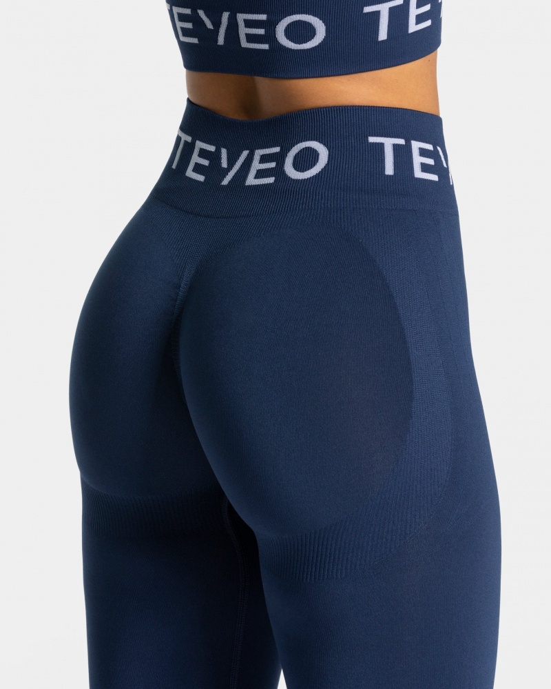 Women's Teveo Signature Scrunch Leggings Dark Blue | USA-6349TBEXI