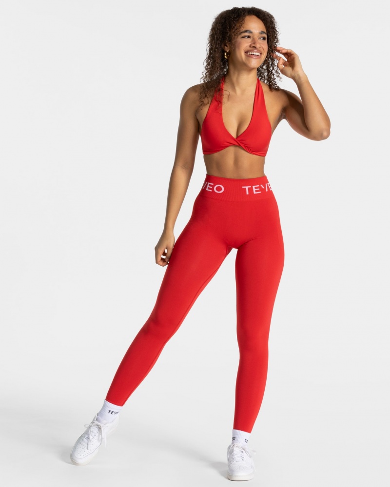 Women's Teveo Signature Scrunch Leggings Red | USA-5291NLGOV