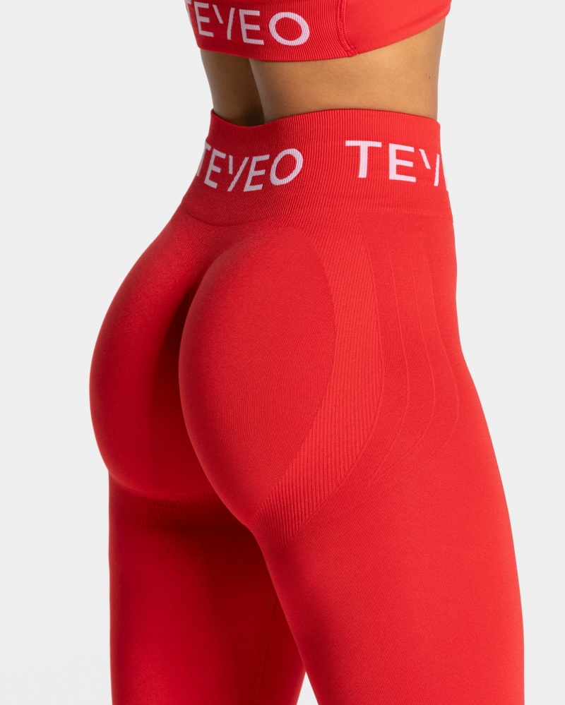 Women's Teveo Signature Scrunch Leggings Red | USA-5291NLGOV