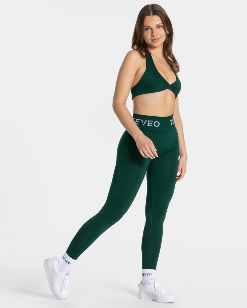 Women's Teveo Signature Scrunch Leggings Dark Green | USA-6105MSODC