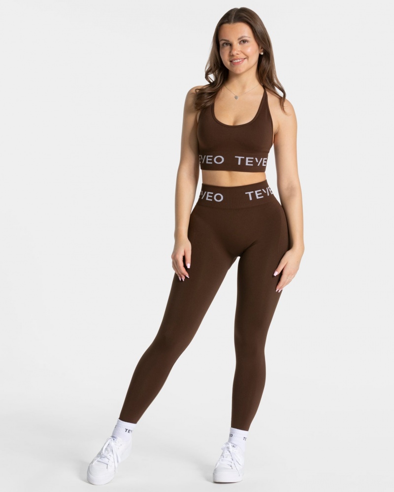 Women's Teveo Signature Scrunch Leggings Dark Brown | USA-5413CYVFM