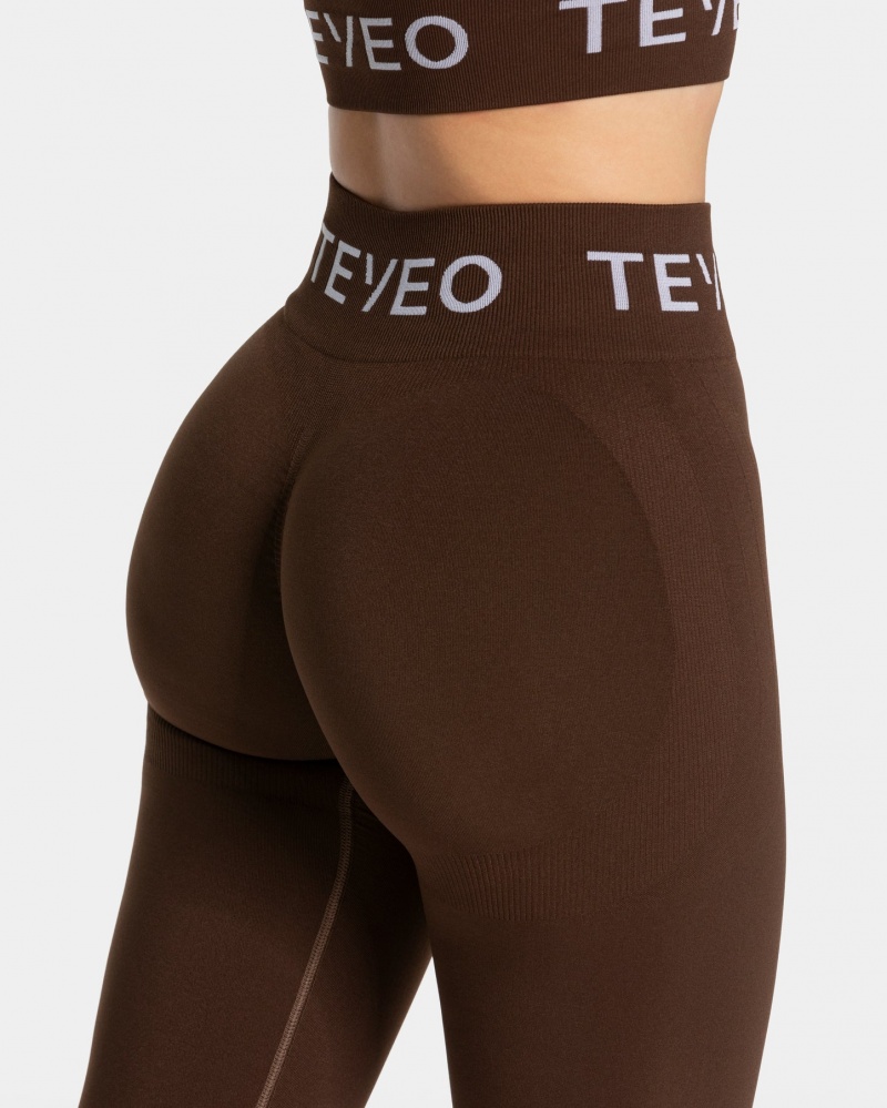 Women's Teveo Signature Scrunch Leggings Dark Brown | USA-5413CYVFM