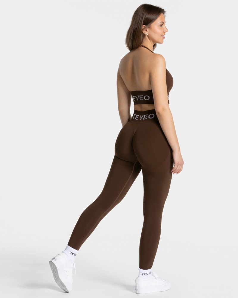 Women's Teveo Signature Scrunch Leggings Dark Brown | USA-5413CYVFM