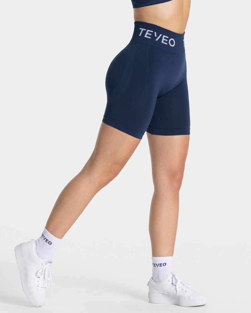 Women's Teveo Signature Scrunch Shorts Dark Blue | USA-9618WFNAM