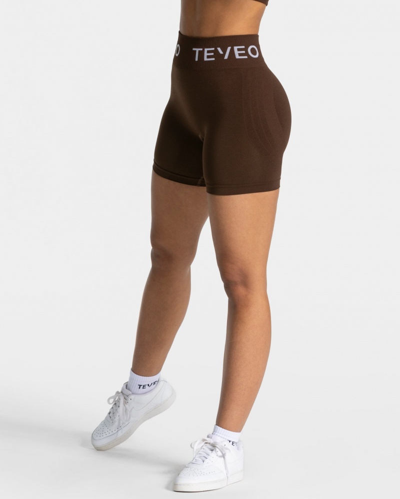 Women's Teveo Signature Scrunch Shorts Dark Brown | USA-8645NTMLF