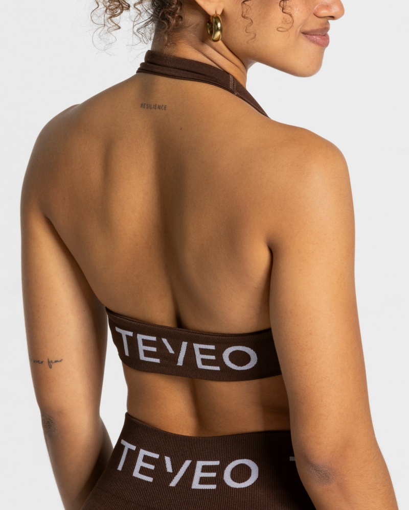 Women's Teveo Signature Twisted Sports Bra Dark Brown | USA-7823UXKTR