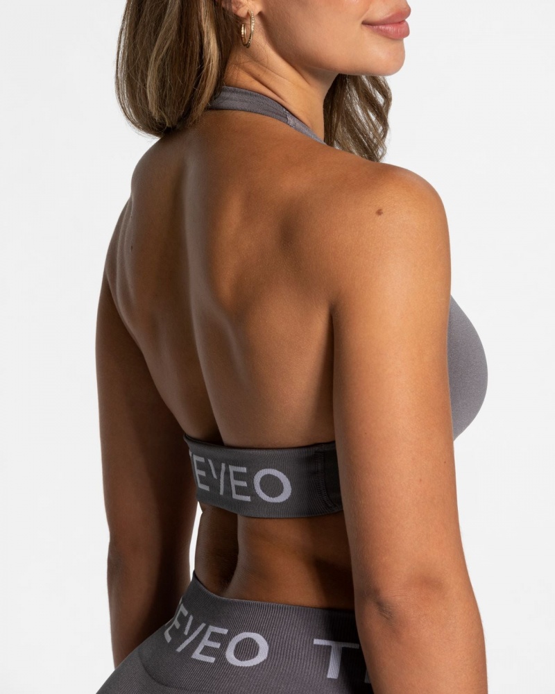 Women's Teveo Signature Twisted Sports Bra Black Grey | USA-8932MXARV