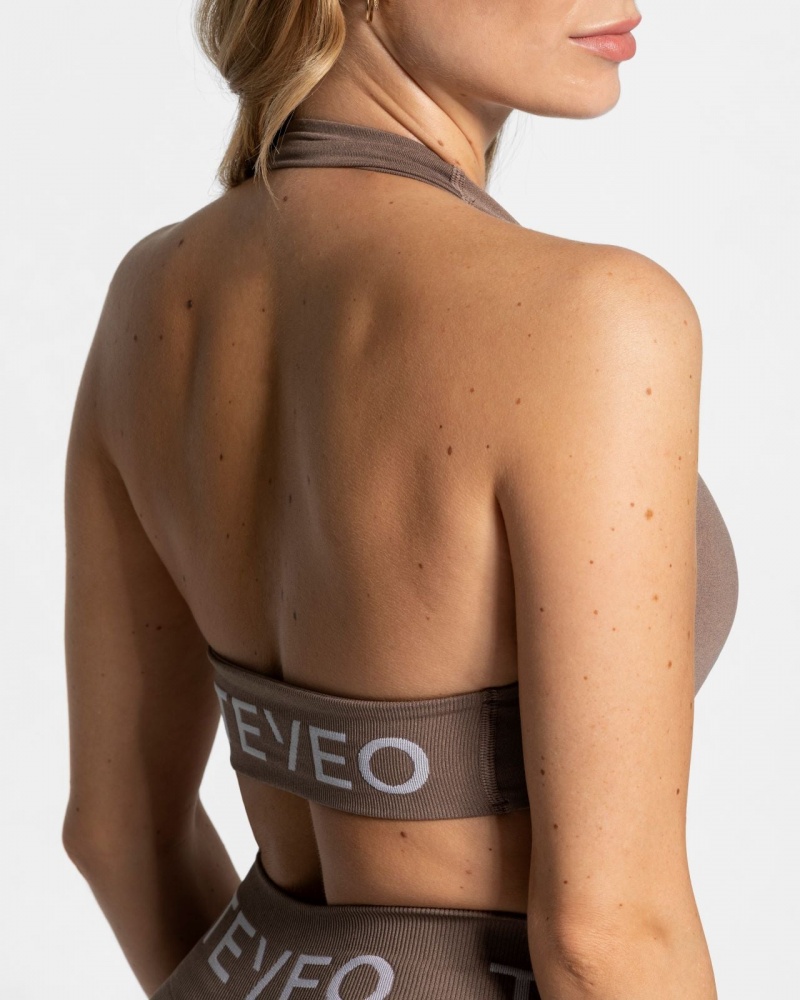 Women's Teveo Signature Twisted Sports Bra Coffee | USA-2579AHOTJ