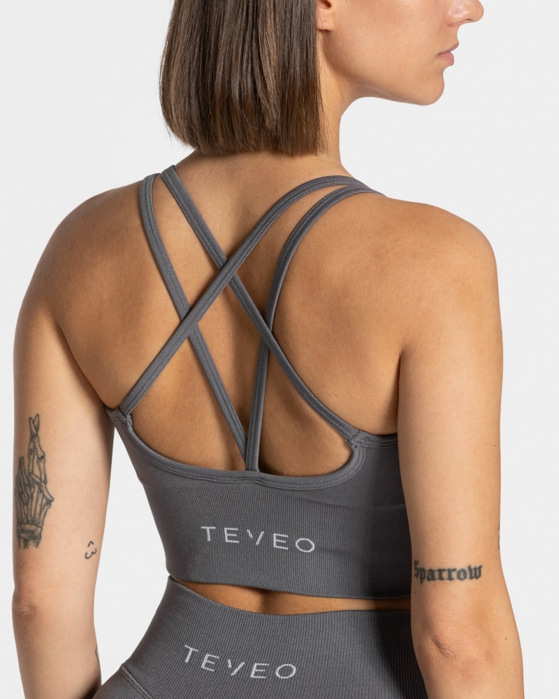 Women's Teveo Statement Sports Bra Black Grey | USA-7981VFYGC