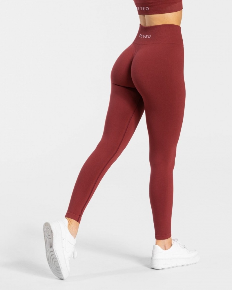 Women's Teveo Timeless Scrunch Leggings Burgundy | USA-1075PHIDG