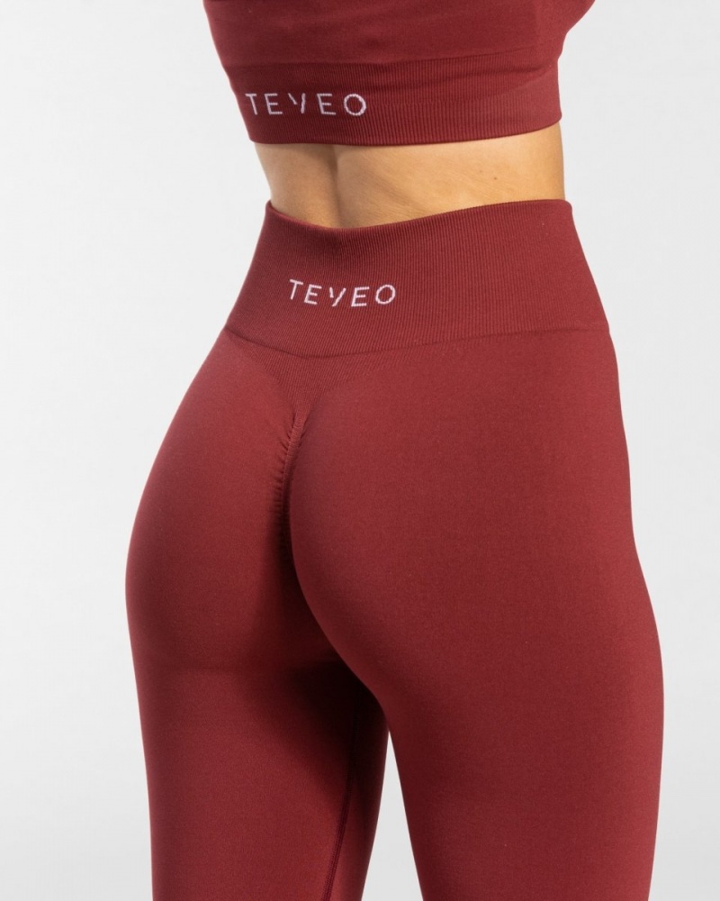 Women's Teveo Timeless Scrunch Leggings Burgundy | USA-1075PHIDG