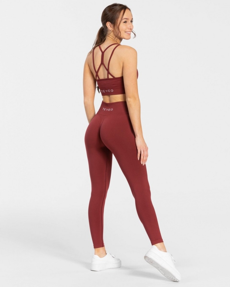 Women's Teveo Timeless Scrunch Leggings Burgundy | USA-1075PHIDG