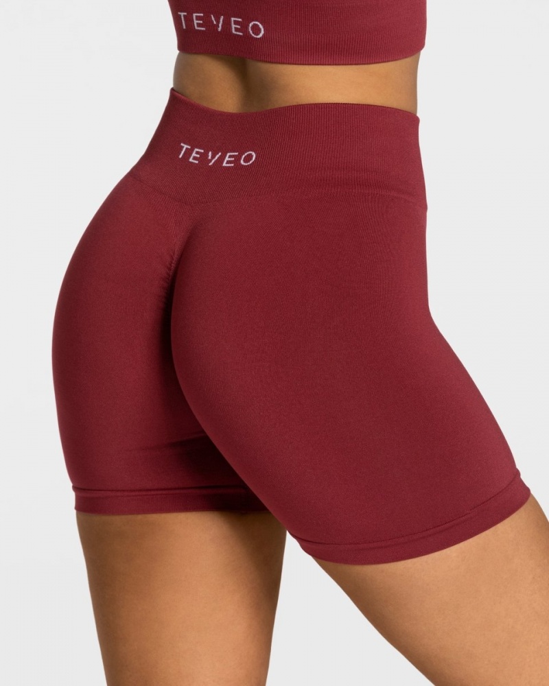 Women's Teveo Timeless Scrunch Shorts Burgundy | USA-8246SLAXP