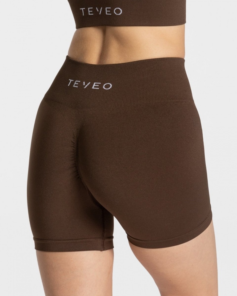 Women's Teveo Timeless Scrunch Shorts Dark Brown | USA-1978KTUNP