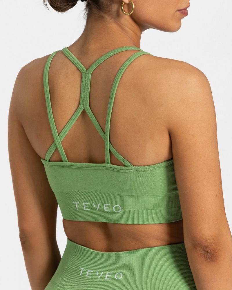 Women's Teveo Timeless Scrunch Sports Bra Olive | USA-5032ALJPX