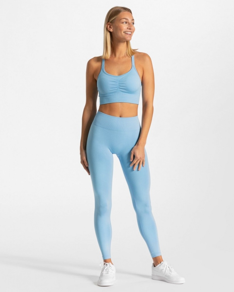 Women's Teveo Timeless Scrunch Sports Bra Light Blue | USA-2716SBQUF