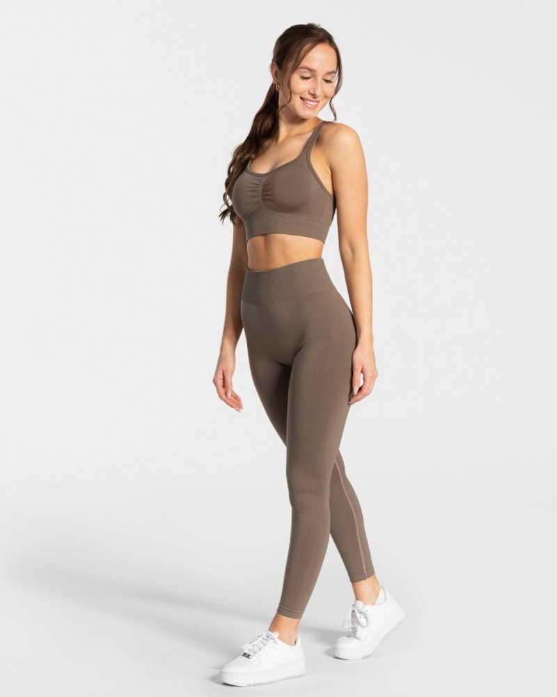 Women's Teveo Timeless Scrunch Sports Bra Grey Brown | USA-8917QVOZI