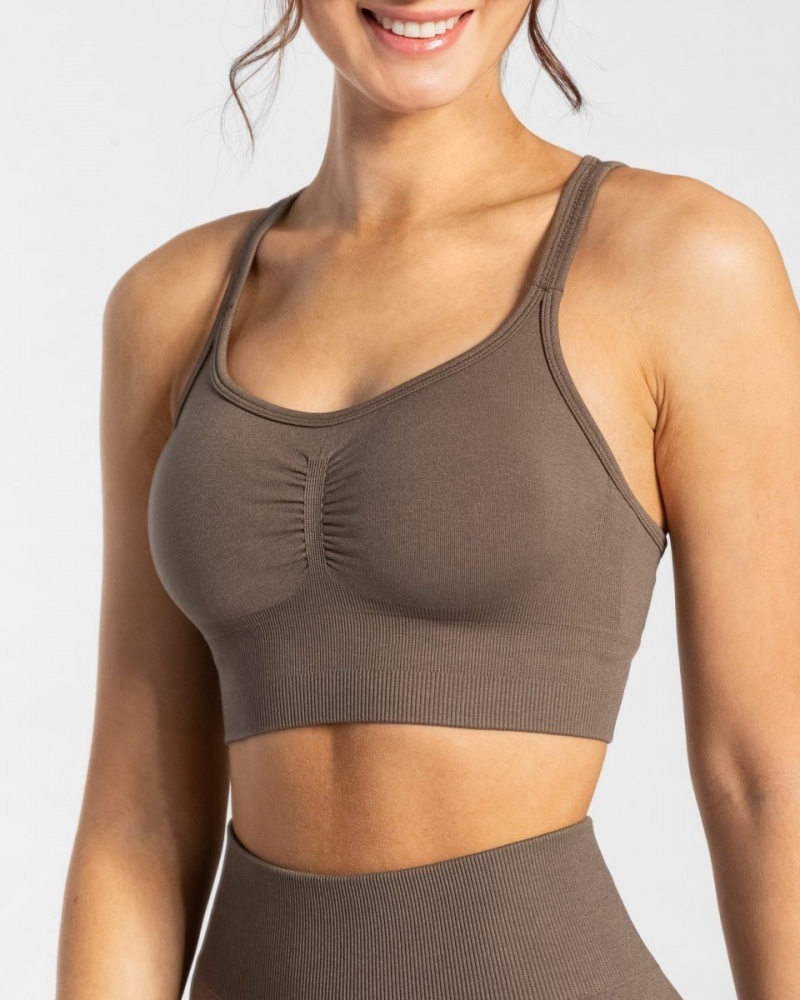 Women's Teveo Timeless Scrunch Sports Bra Grey Brown | USA-8917QVOZI